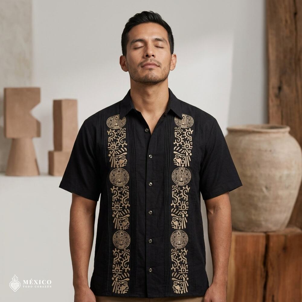 Traditional Mexican Embroidered Short Sleeve Shirt – Artisan Style ( SIZE S )